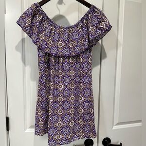 Purple/yellow off the shoulder dress